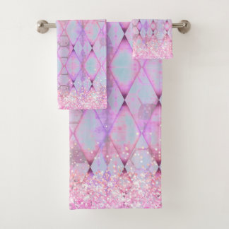 Glittery Pink Aquamarin Pastelle Abstrakt Harlequi Badhandtuch Set