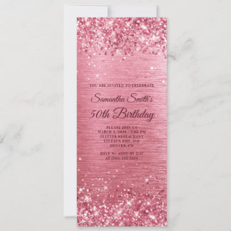 Glittery Pink Brushed Foil 50. Geburtstag Einladung