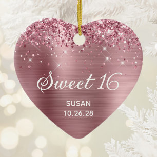 Glittery Pink Foil Sweet 16 Foto Keramik Ornament