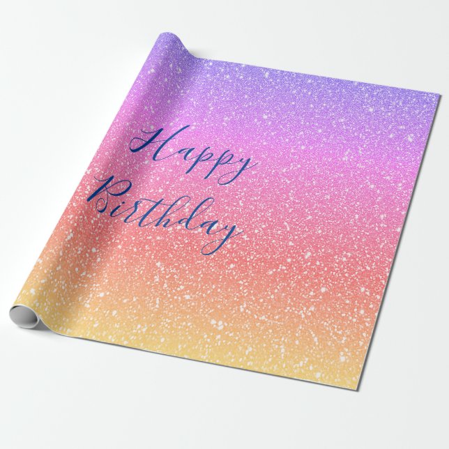 Glittery Pink Lila Ombre farbenfrohe Happy Birthda Geschenkpapier (Ungerollt)