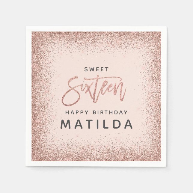 Glittery pink mädchenskripttypografie modern 16. serviette (Vorderseite)