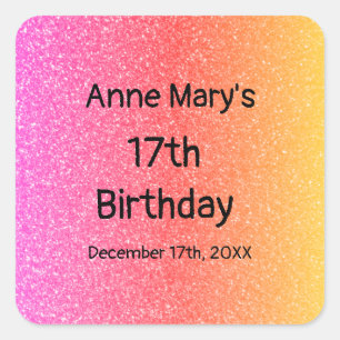Glittery Pink Orange 17. Geburtstag Custom Age 202 Quadratischer Aufkleber