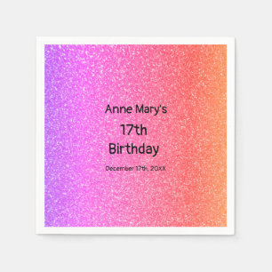 Glittery Pink Orange 17. Geburtstag Custom Age 202 Serviette