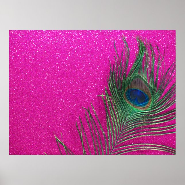 Glittery Pink Peacock Feather Poster (Vorne)