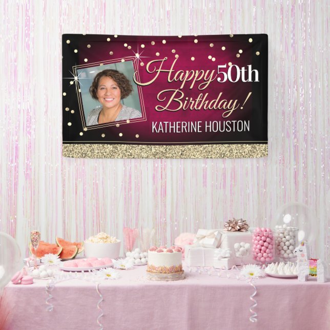 Glittery Pink und Gold Happy Birthday Banner (Party)