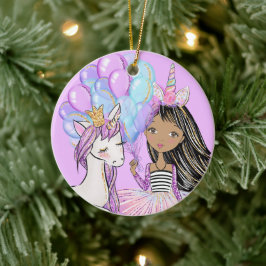 Glittery Pink Unicorn Girls Birthday Keramik Ornam Ornament