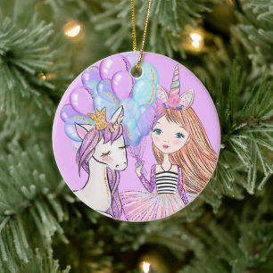 Glittery Pink Unicorn Girls Geburtstag Keramik Ornament