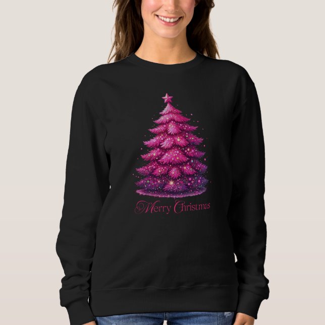 Glittery Pink Weihnachtsbaum Sweatshirt (Vorderseite)