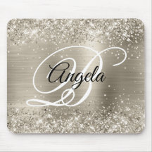 Glittery Platinum Brushed Foil Monogram