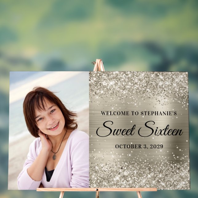 Glittery Platinum Foil 16 . Geburtstag Willkommen  Acrylschild (Neutral)