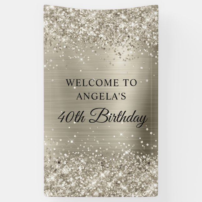 Glittery Platinum Foil 40. Geburtstag Vertikal Banner (Vertikal)