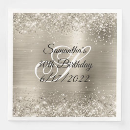 Glittery Platinum Foil Mit Monogramm 30. Geburtsta Serviette
