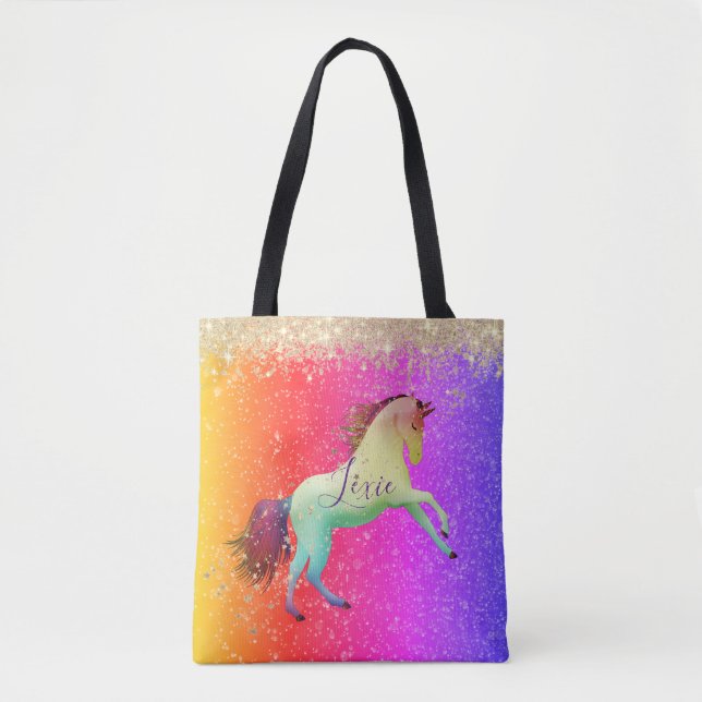 Glittery Rainbow Unicorn Personalisiert (Vorderseite)