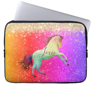 Glittery Rainbow Unicorn Personalisiert Laptopschutzhülle