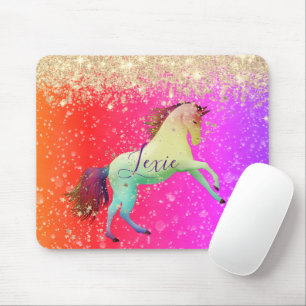 Glittery Rainbow Unicorn Personalisiert Mousepad