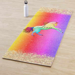 Glittery Rainbow Unicorn Personalisiert Yogamatte