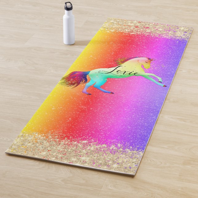 Glittery Rainbow Unicorn Personalisiert Yogamatte (Beispiel)