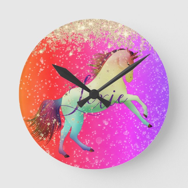 Glittery Rainbow    UnicornRunde Uhr (Vorderseite)