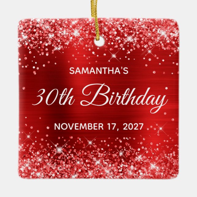Glittery Red Foil 30. Geburtstag Keramikornament (Vorderseite)