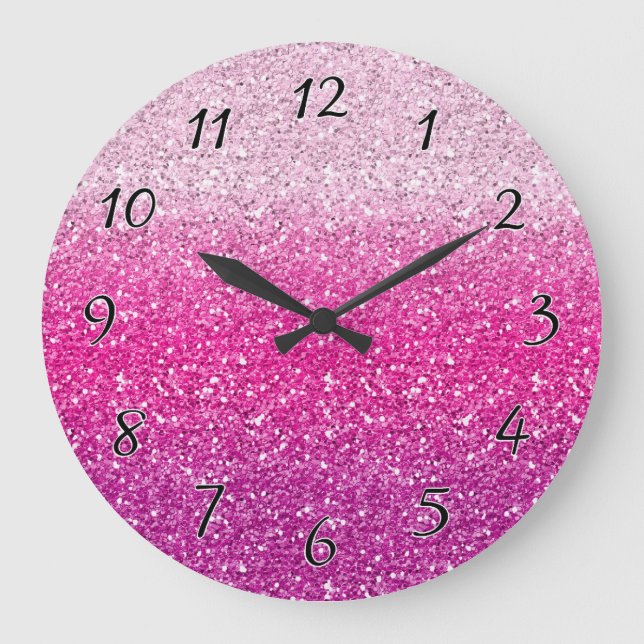 Glittery rosa Ombre Große Wanduhr (Vorderseite)