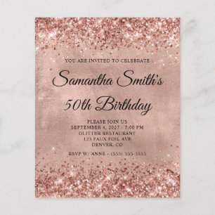 Glittery Rose Gold 50. Geburtstag Monogram Einladu Flyer