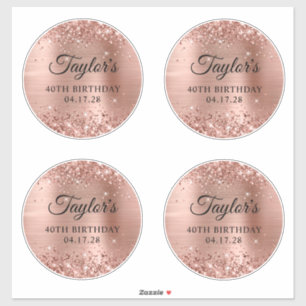 Glittery Rose Gold 6" Circles 40. Geburtstag Aufkleber