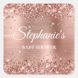 Glittery Rose Gold Baby Dusche Quadratischer Aufkleber