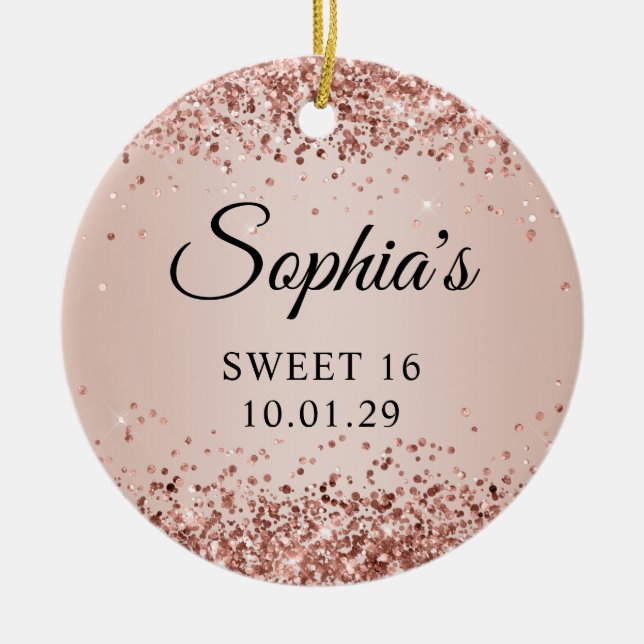 Glittery Rose Gold Blush Ombre Sweet 16 Foto Keramik Ornament (Vorne)