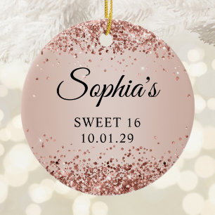 Glittery Rose Gold Blush Ombre Sweet 16 Foto Keramik Ornament