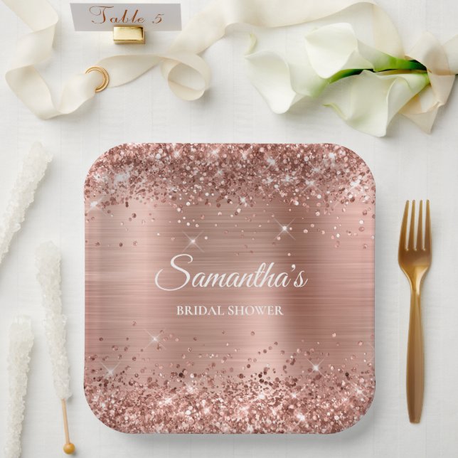 Glittery Rose Gold Brautparty Pappteller (Hochzeit)