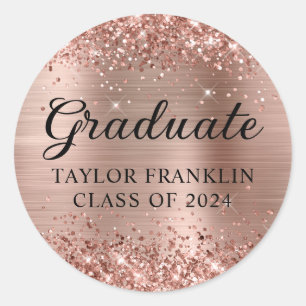 Glittery Rose Gold Class of 2024 Graduate Runder Aufkleber