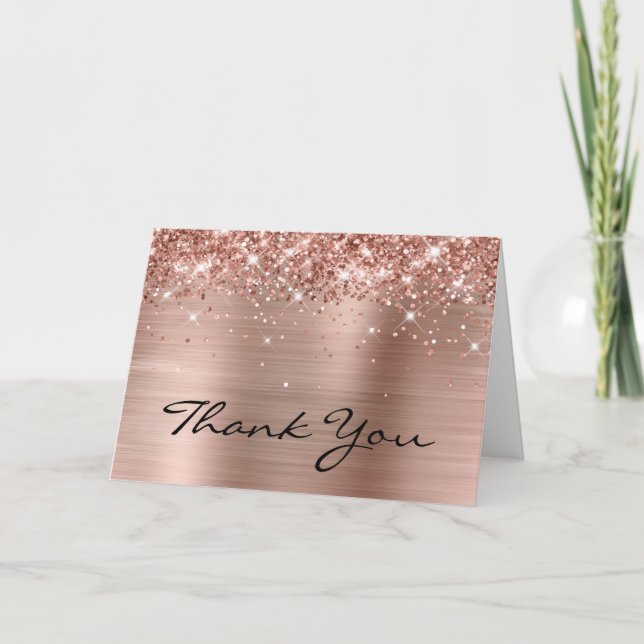Glittery Rose Gold Elegant 60. Geburtstag Dankeskarte (Vorderseite)
