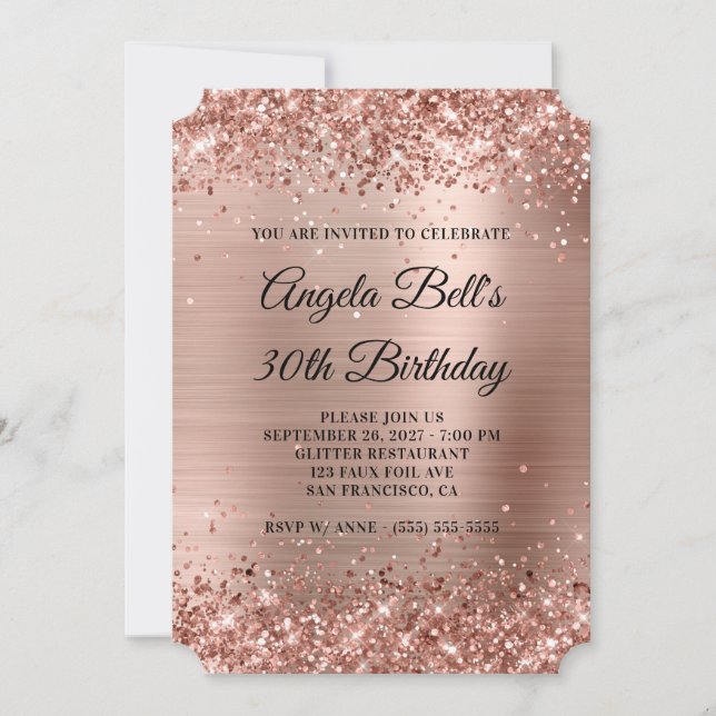 Glittery Rose Gold Extravagant Monogram 30. Geburt Einladung (Vorderseite)