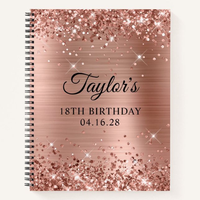 Glittery Rose Gold Foil 18. Geburtstag Notizbuch (Vorderseite)