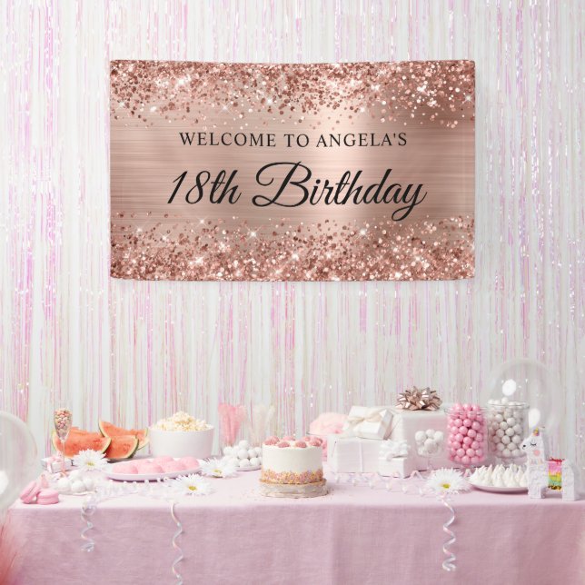 Glittery Rose Gold Foil 18. Geburtstag Willkommen Banner (Party)