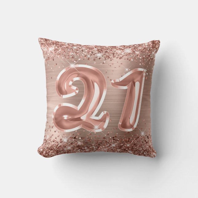 Glittery Rose Gold Foil 21. Geburtstag Kissen (Vorderseite)
