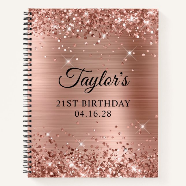 Glittery Rose Gold Foil 21. Geburtstag Notizbuch (Vorderseite)