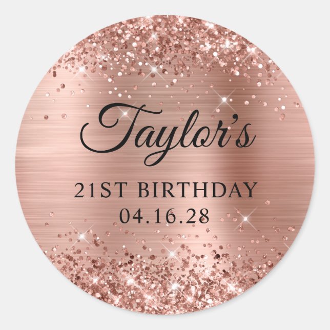 Glittery Rose Gold Foil 21. Geburtstag Runder Aufkleber (Vorderseite)