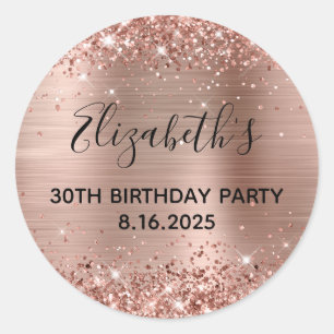 Glittery Rose Gold Foil 30. Geburtstag Party Runder Aufkleber