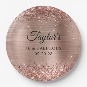 Glittery Rose Gold Foil 40 & Fabulous Pappteller