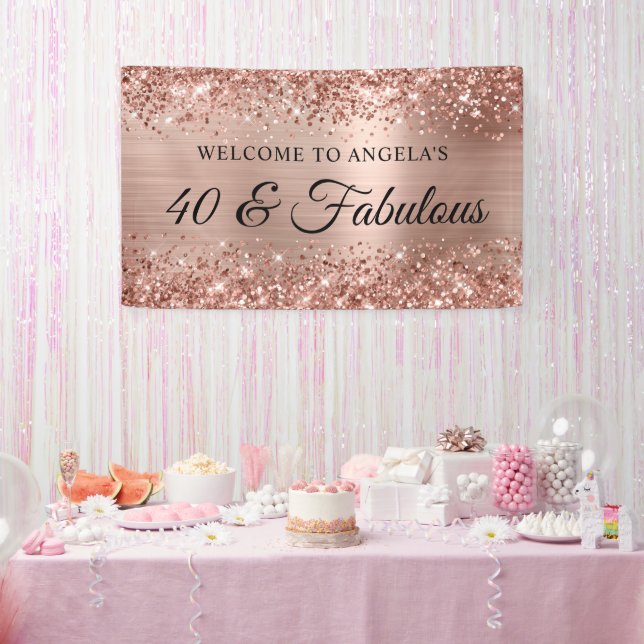 Glittery Rose Gold Foil 40 & fabulous Willkommen Banner (Party)