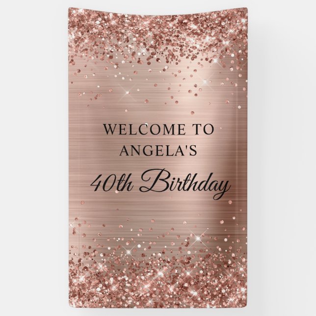 Glittery Rose Gold Foil 40th Birthday Vertical Banner (Vertikal)
