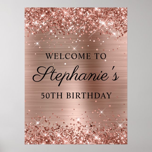 Glittery Rose Gold Foil 50. Geburtstag 18x24 Poster (Vorne)