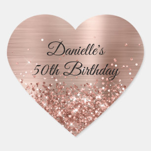 Glittery Rose Gold Foil 50. Geburtstag Herz-Aufkleber