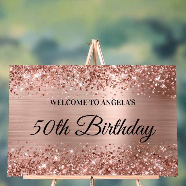 Glittery Rose Gold Foil 50. Geburtstag Willkommen Acrylschild (Neutral)