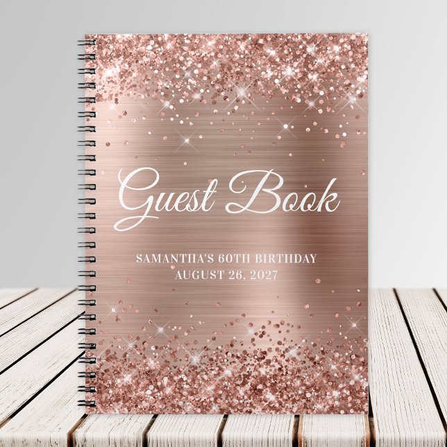 Glittery Rose Gold Foil 60. Geburtstag Gästebuch Notizblock (Von Creator hochgeladen)