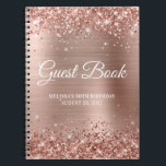 Glittery Rose Gold Foil 90th Birthday Gästebuch Notizblock<br><div class="desc">Erstellen Sie Ihr eigenes Gästebuch für ihre 90. Geburtstagsfeier in diesem leeren Notizbuch. Junge Imitate funkelnd, Rose goldfarbener Glitzer auf der Oberseite und unten Rand über eine Rose Gold und rot rosa Imitate metallische Folie digitale Kunst Hintergrund. Sie können die Farbe, den Stil und die Größe des Schriftartes anpassen oder...</div>