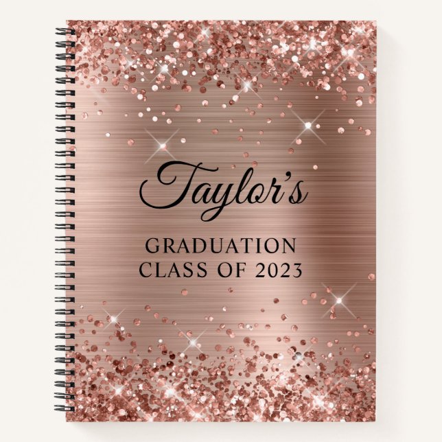 Glittery Rose Gold Foil Abschluss Guest Notizbuch (Vorderseite)