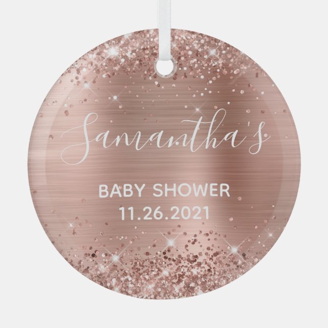 Glittery Rose Gold Foil Babydusche Ornament Aus Glas (Vorderseite)