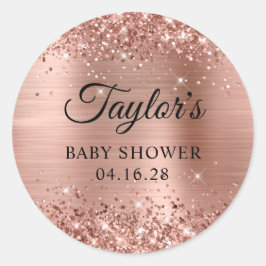 Glittery Rose Gold Foil Babydusche Runder Aufkleber